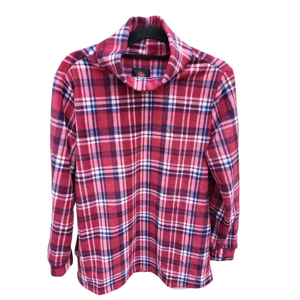 Mountain And Isles Sweater Large Womens Cowl Neck Long Sleeve Red Plaid Pullover
